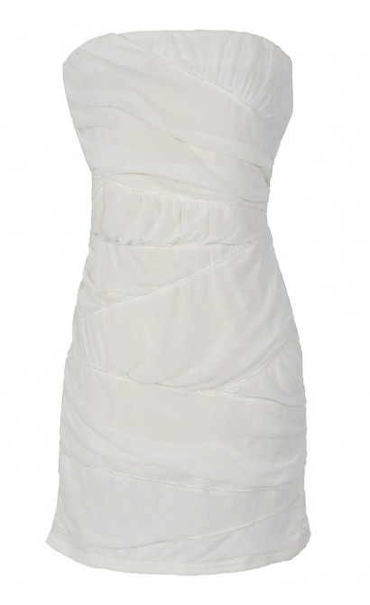 Beaded and Ruched Crisscross Bodycon Dress in Ivory